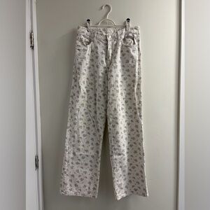 White Floral Print Jeans